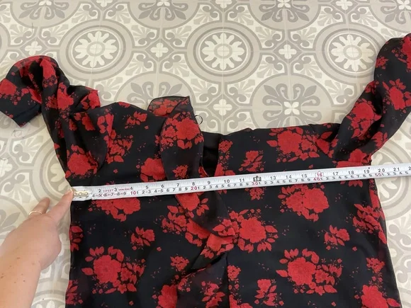Zara black red floral print frill ruffle detail short dress M UK 10 12 - Picture 6 of 8